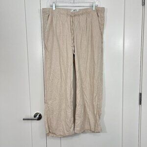 Hollister XL Beige Adjustable Rise Linen Wide Leg Drawstring Pants